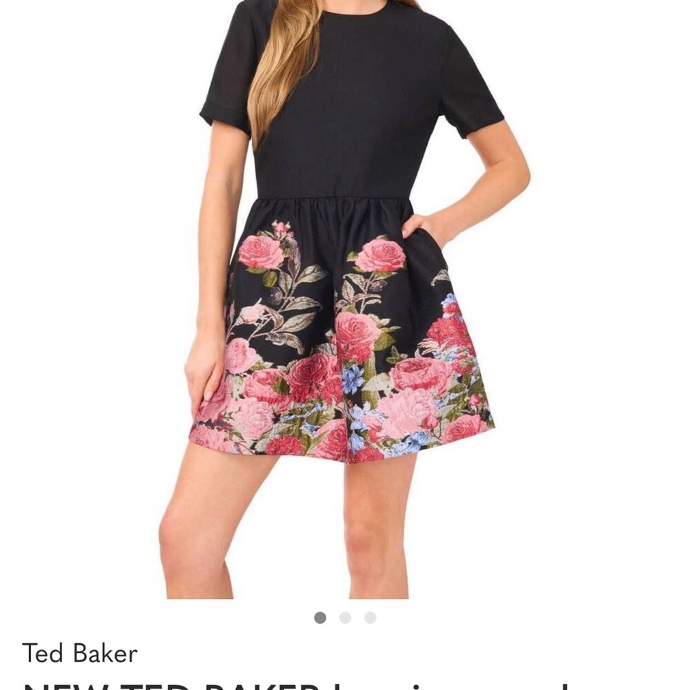 Ted Baker Black Dress with Pink Floral Skirt